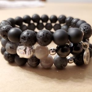 Black, Grey & Blue Mala Bracelet Stack NEW